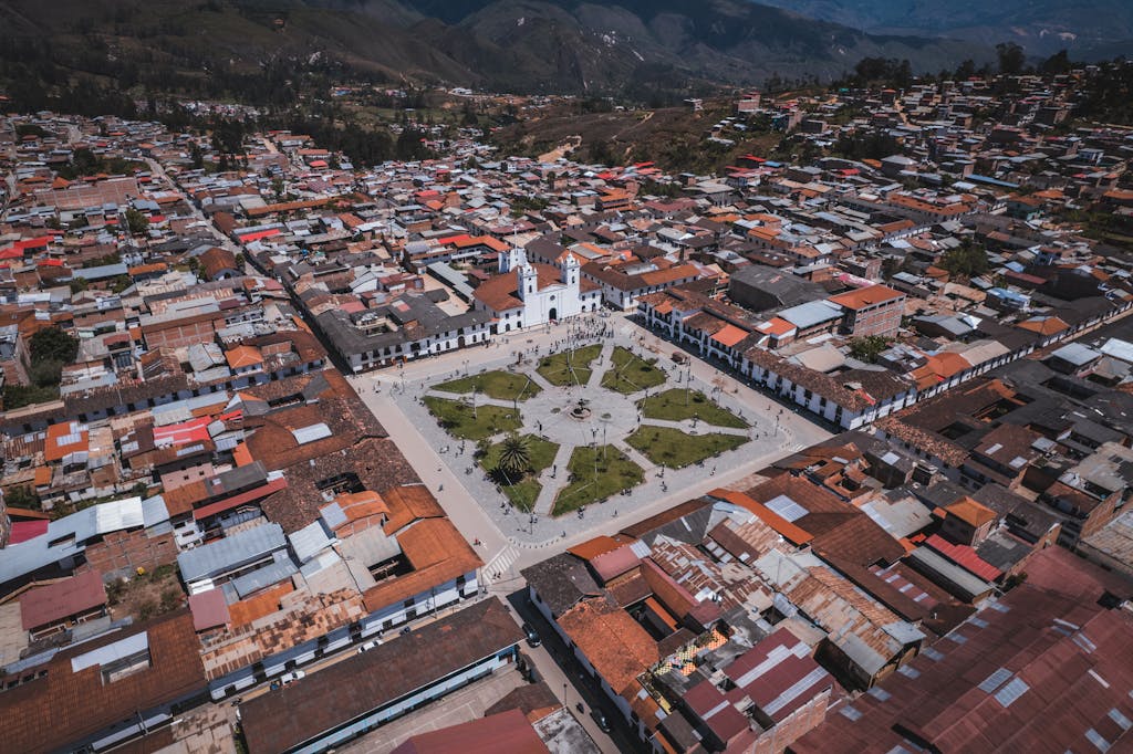 Aerial View of the Main Square with the Cathedral of Chachapoyas