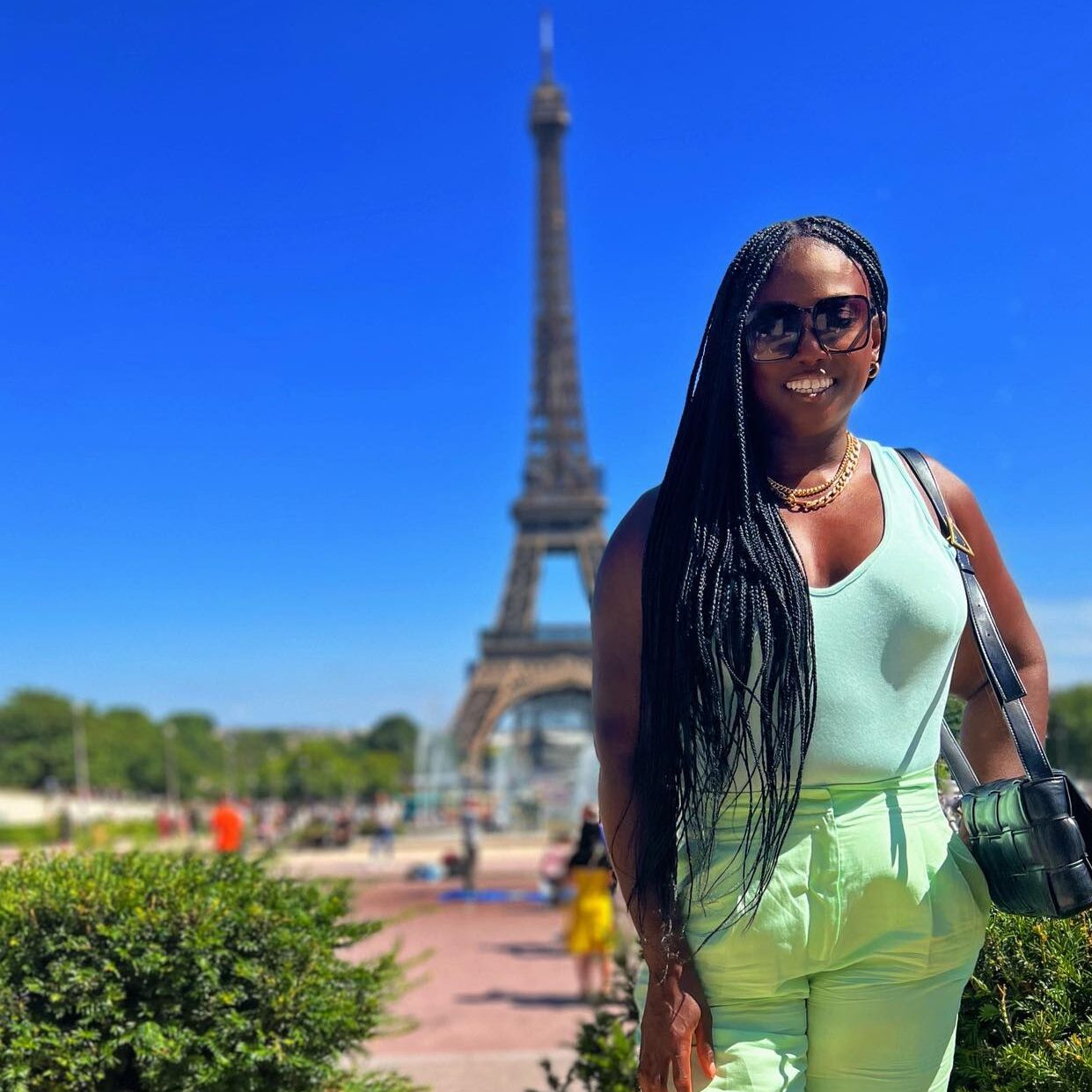 Black girl in Paris. Eiffel Tower