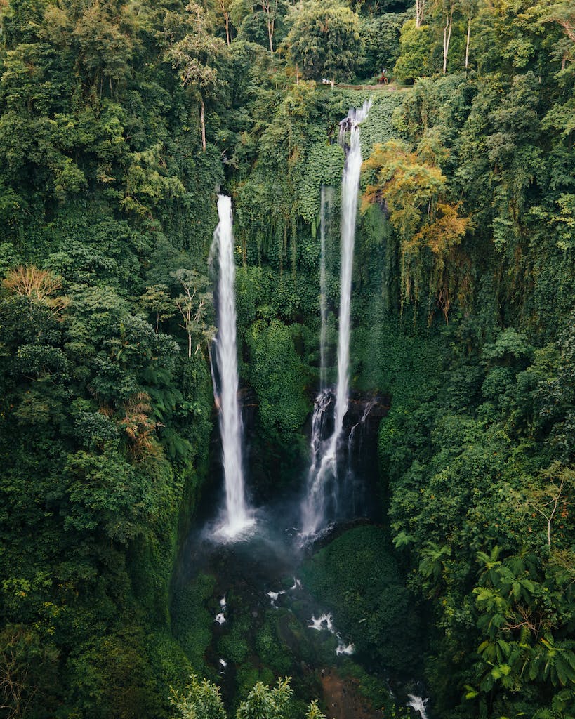 Aerial View of Sekumpul Waterfall in Bali Indonesia