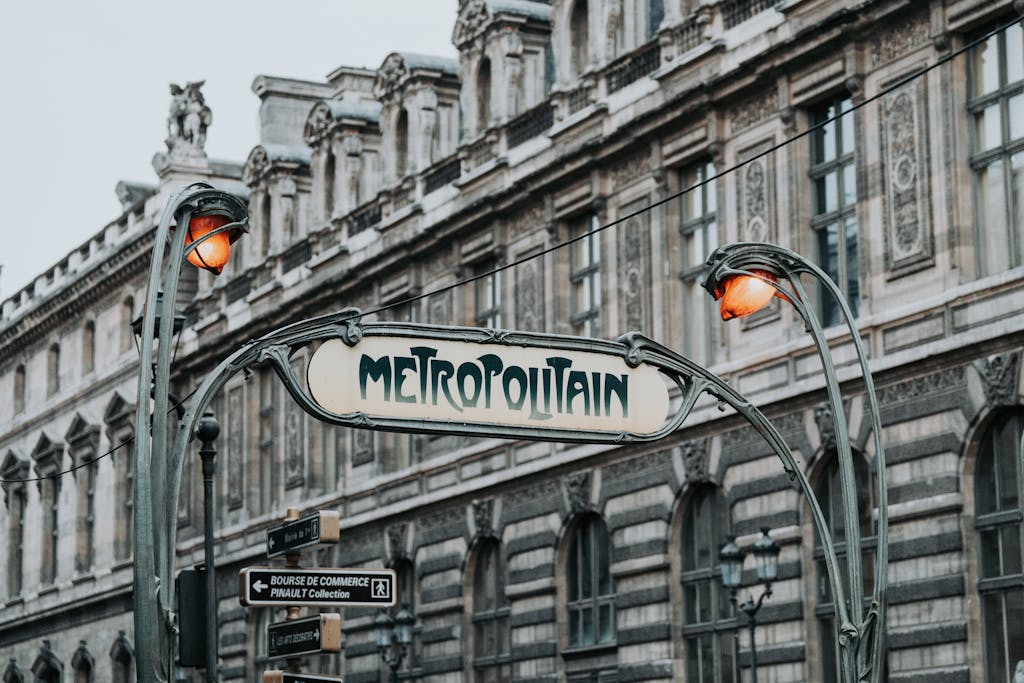 Art Nouveau Sign Above the Entrance to the Pere Lachaise Metro Station in Paris