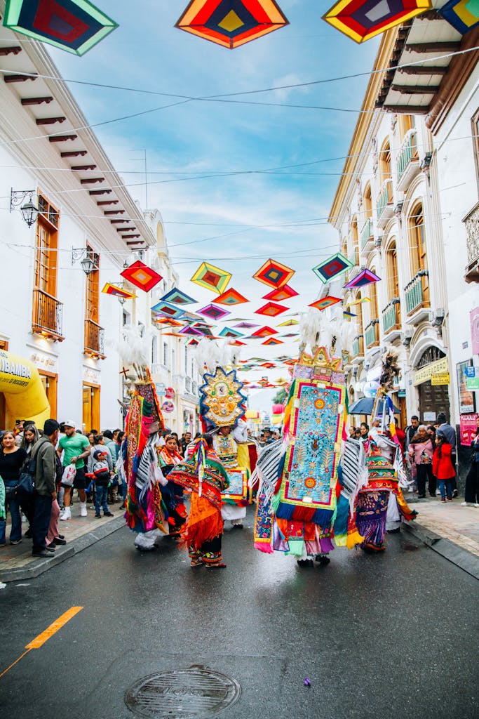 Colorful Procession During the Ecuadorian Festival of Octava de Corpus Christi